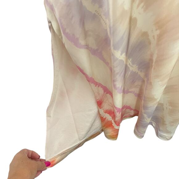 Allsaints Melody Marea Midi Slip Dress Silk Rainbow Pink V Neck Lined Size 6 Y2K - Picture 6 of 16